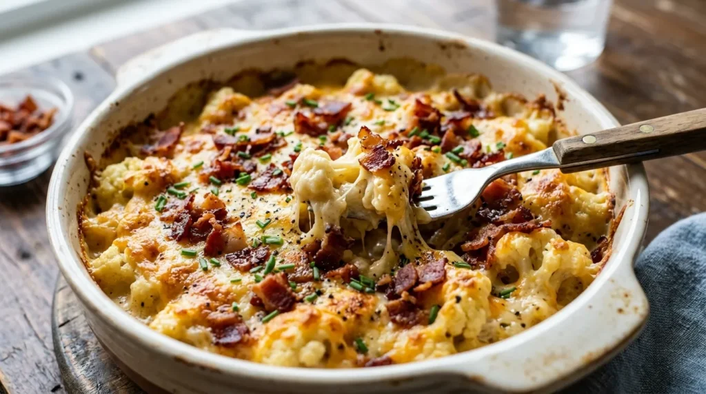 Keto Cauliflower Mac and Cheese with Bacon